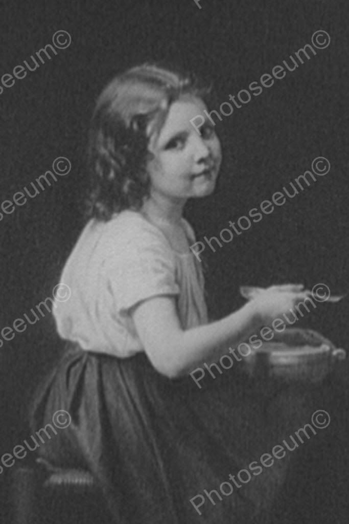 Little Victorian Girl Eats Porridge 1800s 4x6 Reprint Of Old Photo